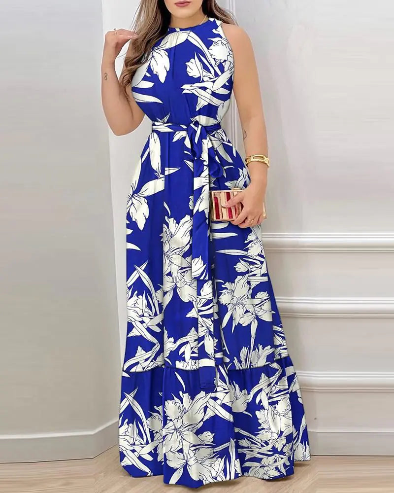 2023 Summer Floral Ruffle Neck Dress for Women