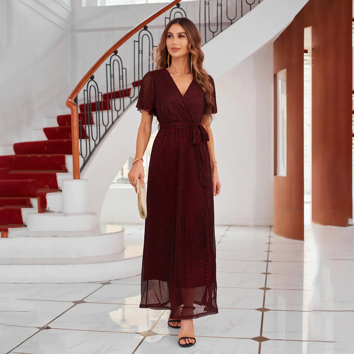 Solid Color V-neck Strap Dress for Women