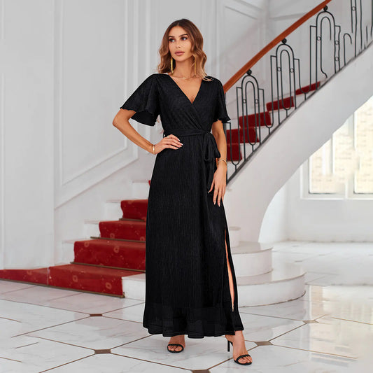 Solid Color V-neck Strap Dress for Women