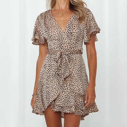 Multicolor Floral V Neck Ruffle Wrap Dress for Women