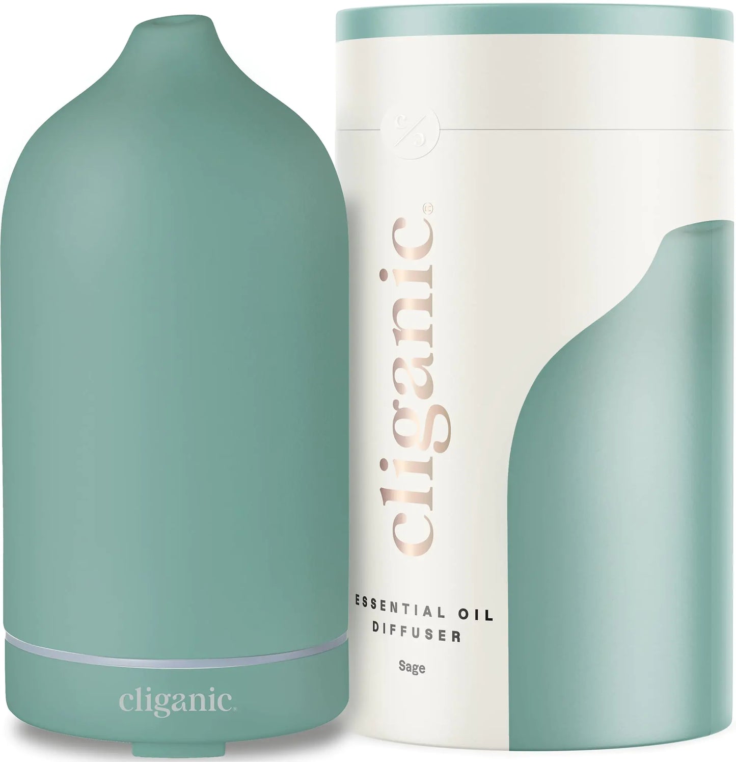 Cliganic Ceramic Diffuser (Sage) 100ml Ultrasonic for Essential Oils Aromatherapy Home & Office